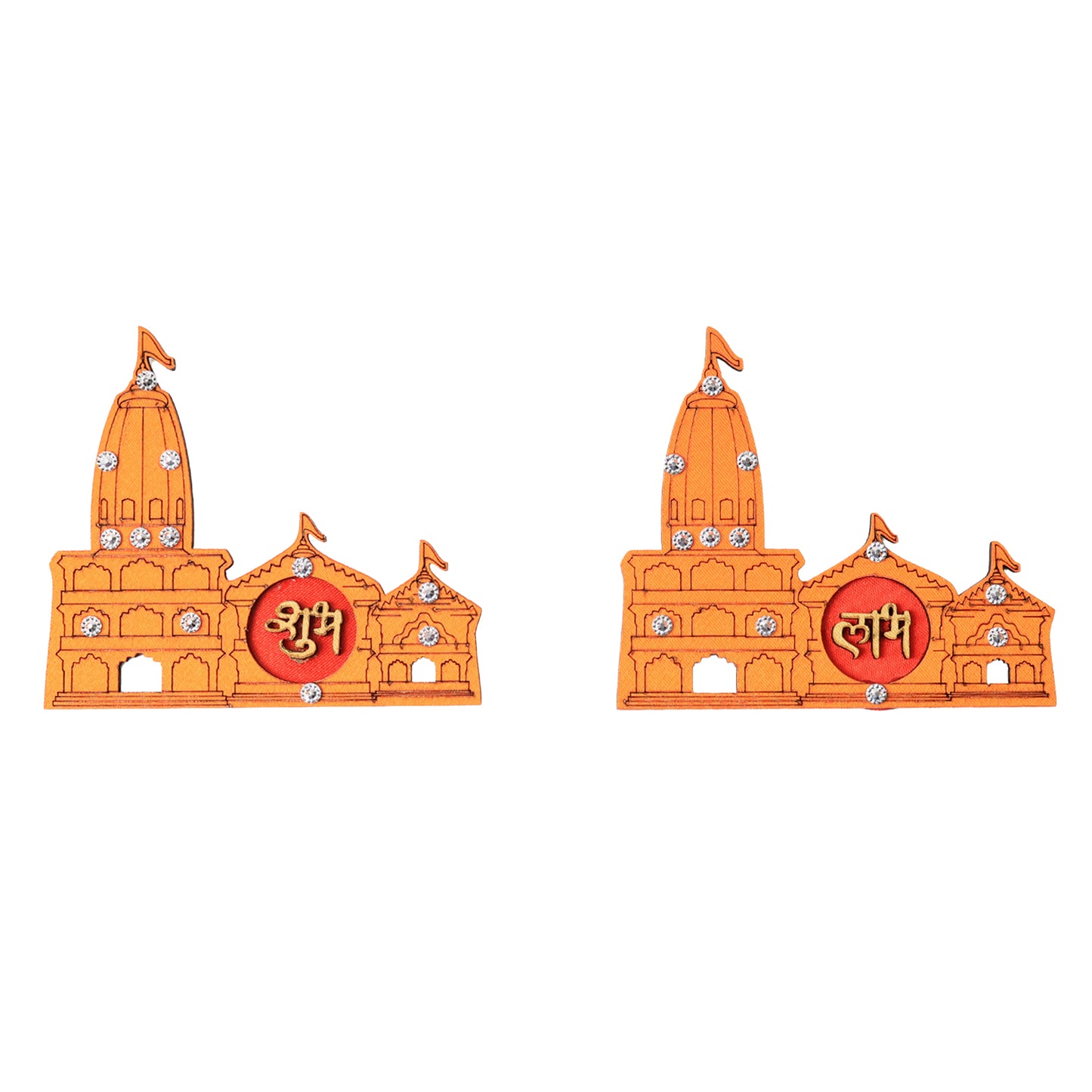 Decorative wall sticker of Shubh Labh Ram Temple Mandir design for home decor, two-piece wall art by Wukusy.
