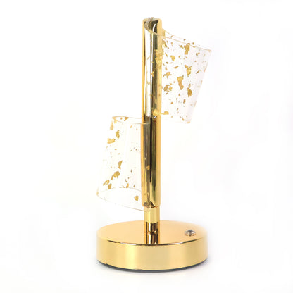 Luxury golden crystal LED double shade table lamp by Wukusy, featuring elegant crystal details and warm lighting for home decor.