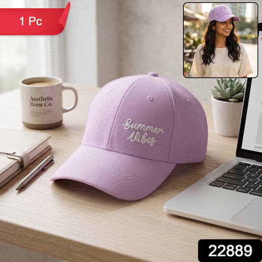 Wukusy stylish summer vibe embroidered baseball cap for men and women, showing the cap's colorful embroidered design and adjustable strap