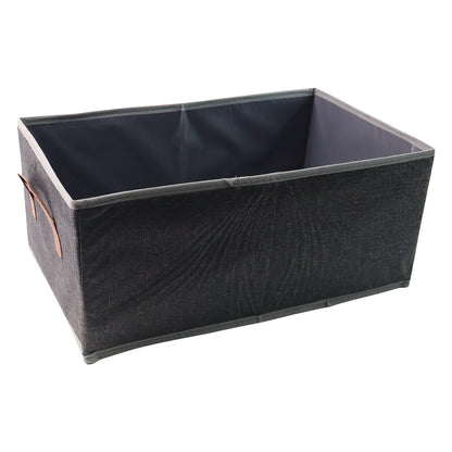 Wukusy foldable rectangular travel storage box with handle, dimensions 46x28 cm, shown with the lid closed and handle visible.