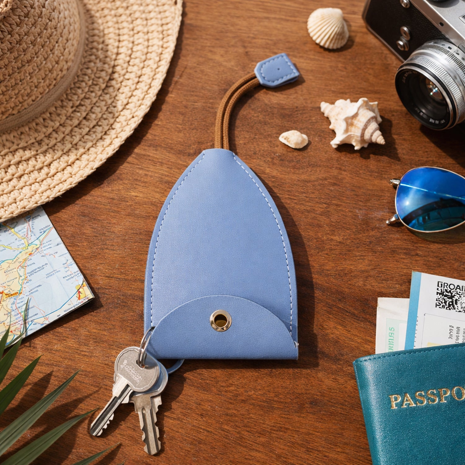 Wukusy compact travel keyholder pouch with wrist strap, black nylon material, featuring zipper closure and keyring attachment.