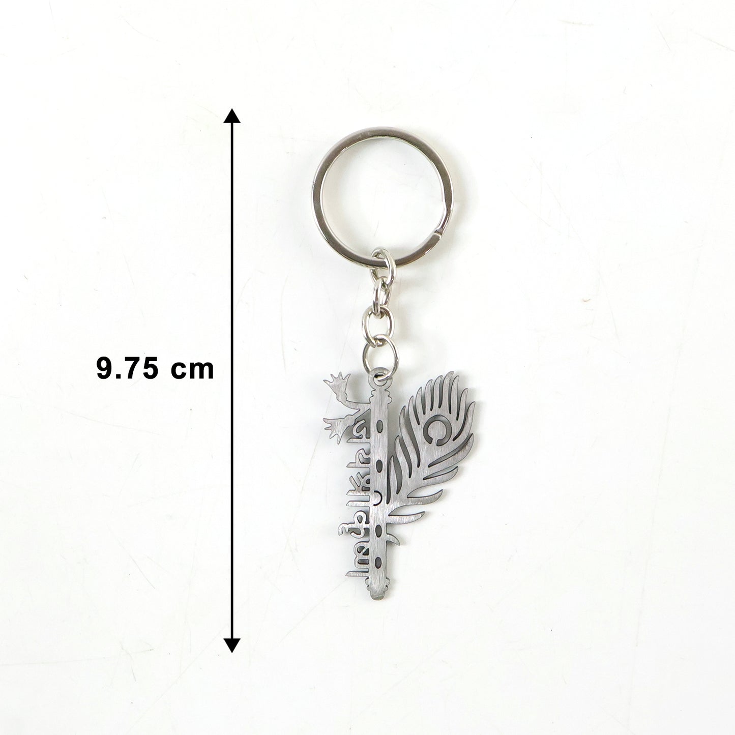 Wukusy premium metal Krishna flute keychain featuring detailed craftsmanship, perfect as a decorative or collectible accessory.