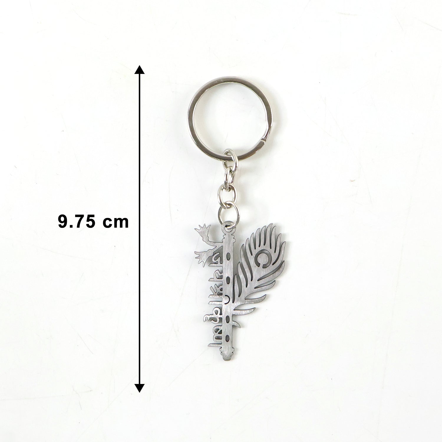 Wukusy premium metal Krishna flute keychain featuring detailed craftsmanship, perfect as a decorative or collectible accessory.