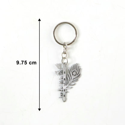 Wukusy premium metal Krishna flute keychain featuring detailed craftsmanship, perfect as a decorative or collectible accessory.