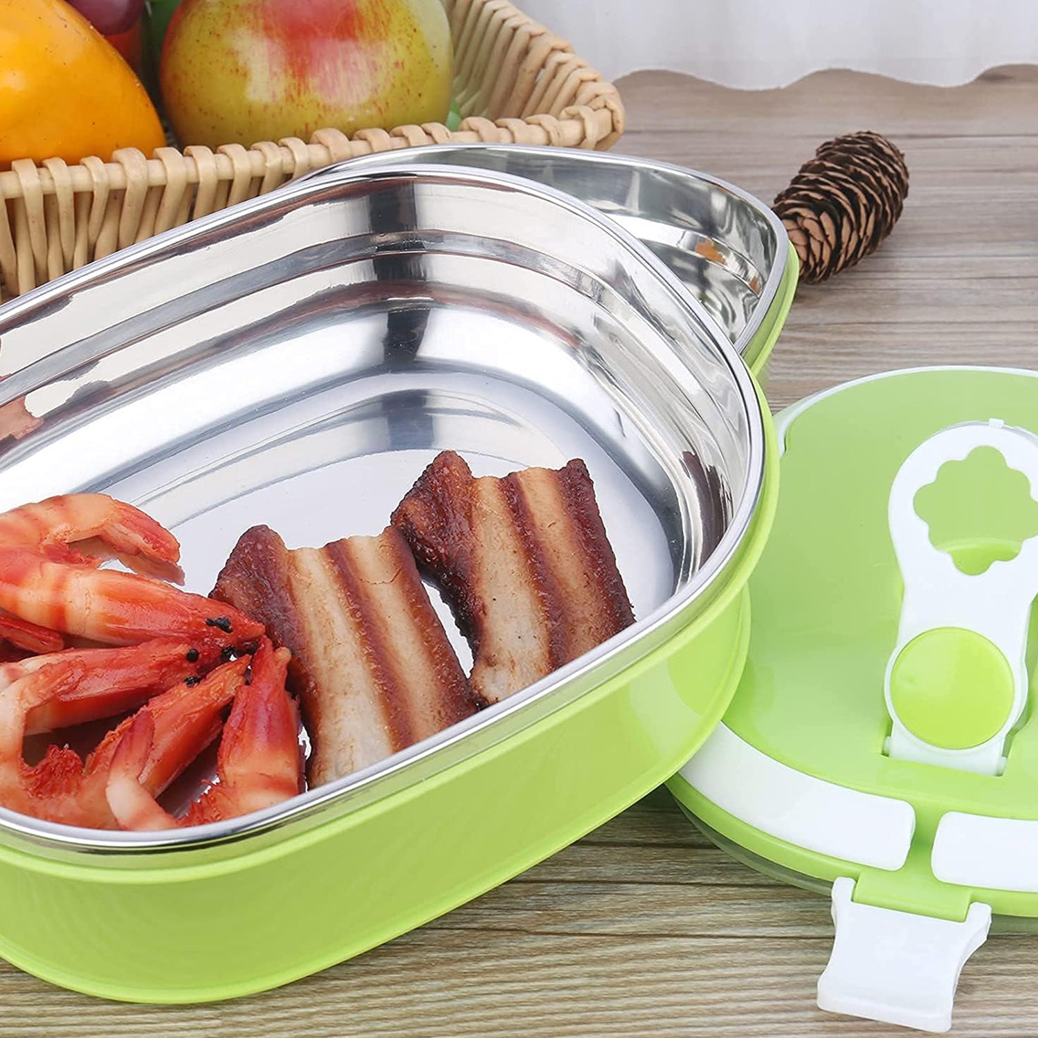 Wukusy 5603 stainless steel insulated lunch box with multiple compartments, leakproof thermos design, suitable for office or picnic use
