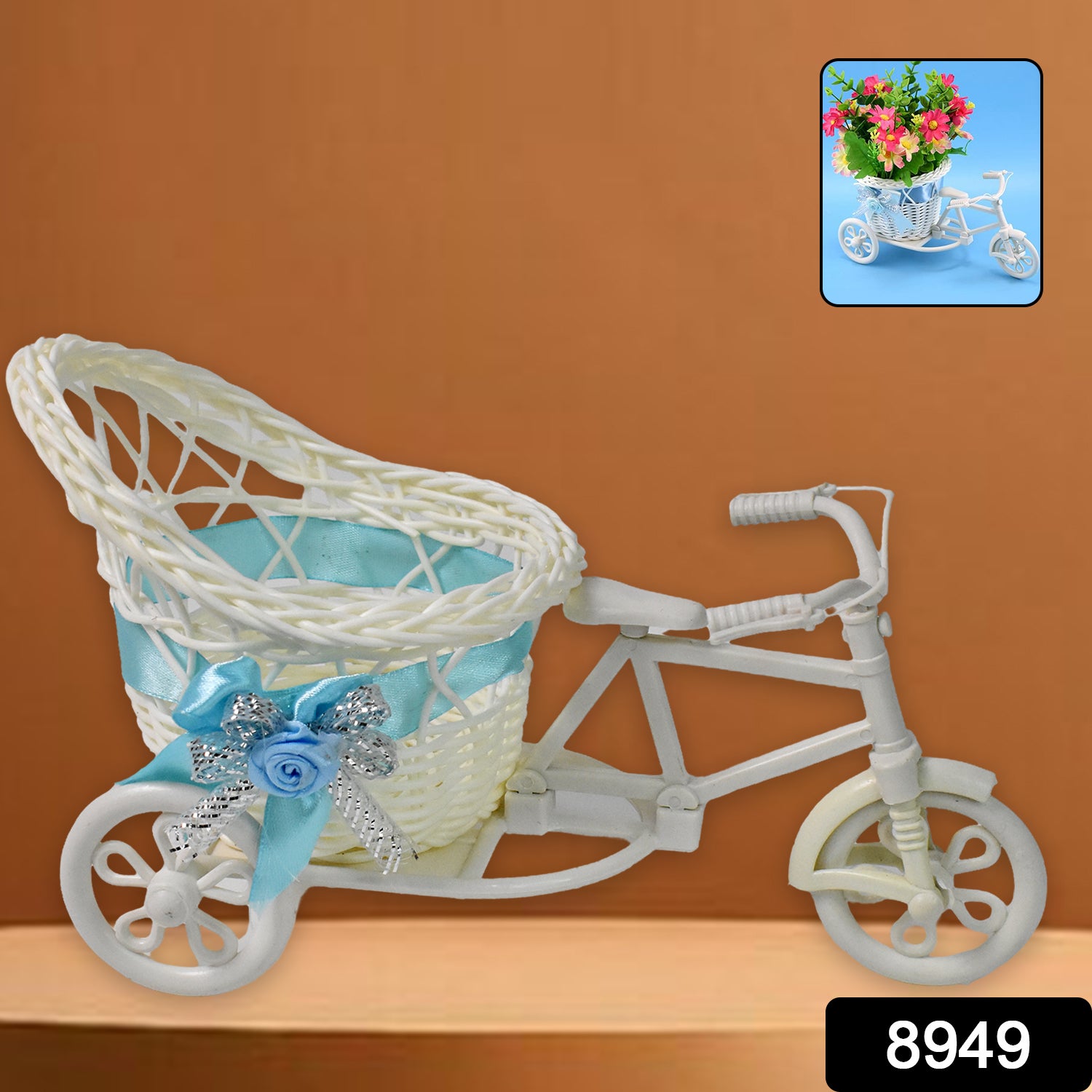 Plastic cycle-shaped flower vases by Wukusy, bicycle-themed flower pot stand for home decor, featuring colorful, decorative flower arrangements.