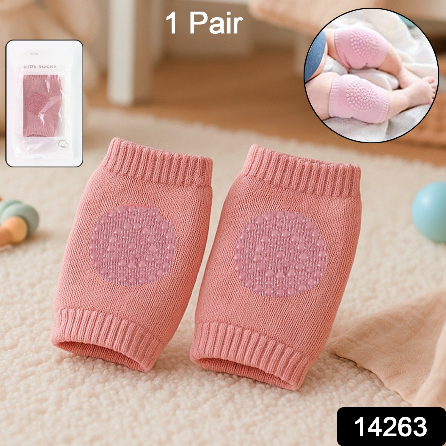 Pink toddler wool knit leg warmer from Wukusy, designed as a knee guard, with soft, warm fabric for baby care comfort.
