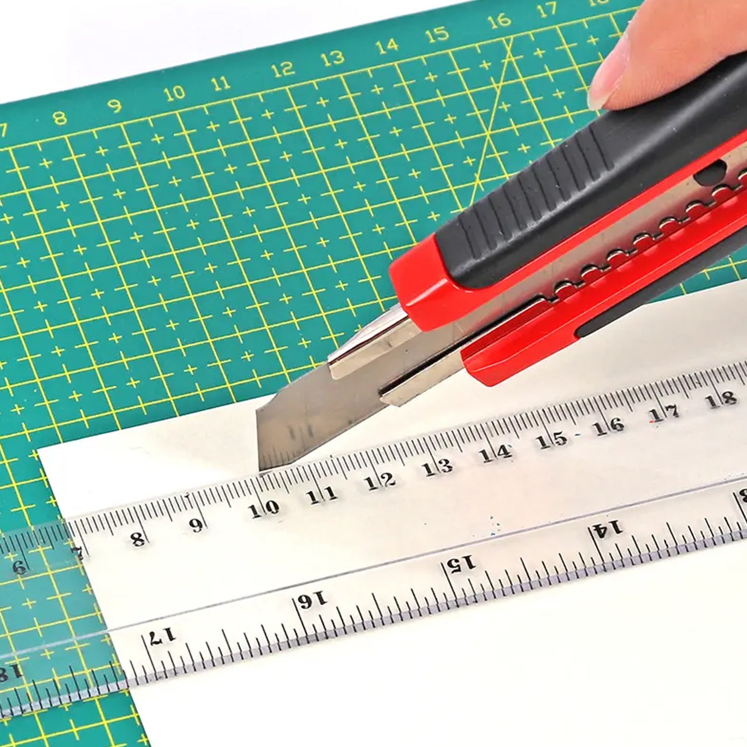 Wukusy heavy duty 18mm cutter knife set with rubber handle and extra blades, ideal for office and home cutting tasks.