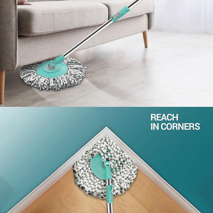 Wukusy 8084 Ganesh Quick Spin Mop with steel bucket, microfiber heads, and easy-wheels for efficient floor cleaning.