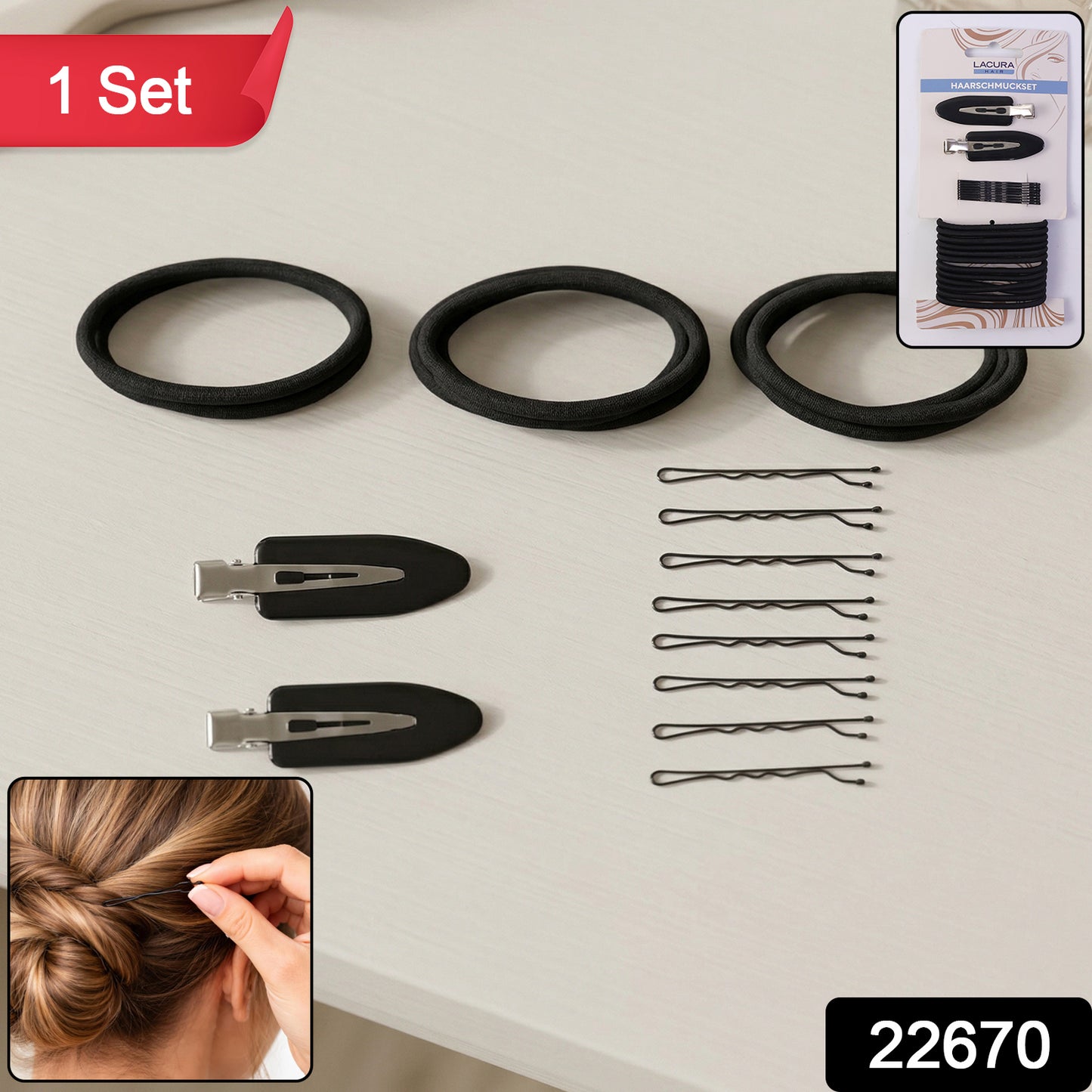 Wukusy multipurpose hair accessories combo set with various clips and hair ties for styling and securing hair.