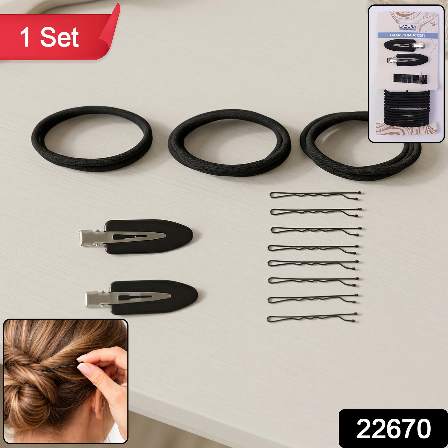 Wukusy multipurpose hair accessories combo set with various clips and hair ties for styling and securing hair.