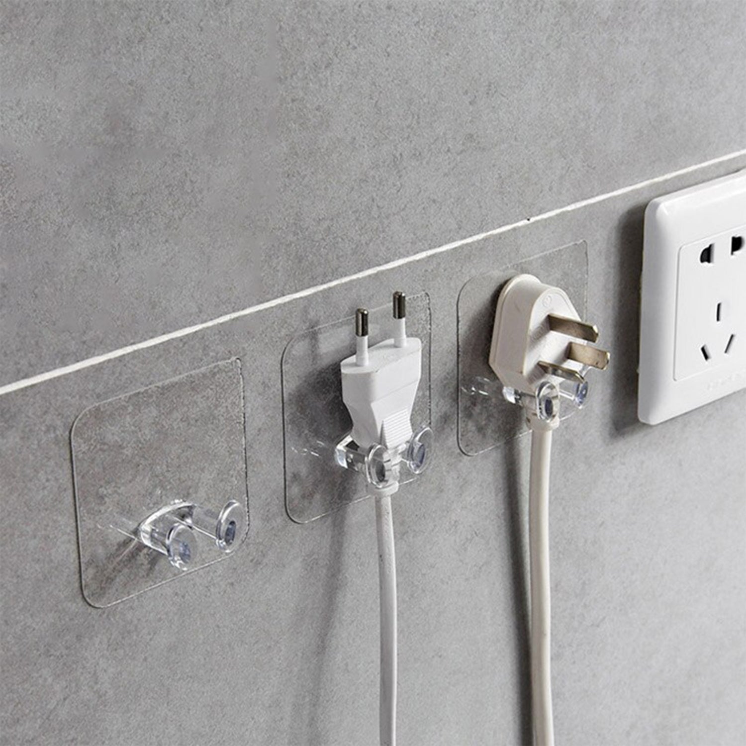 Wukusy 4861 transparent multi-function wall storage hooks mounted on a wall for home organization and storage.
