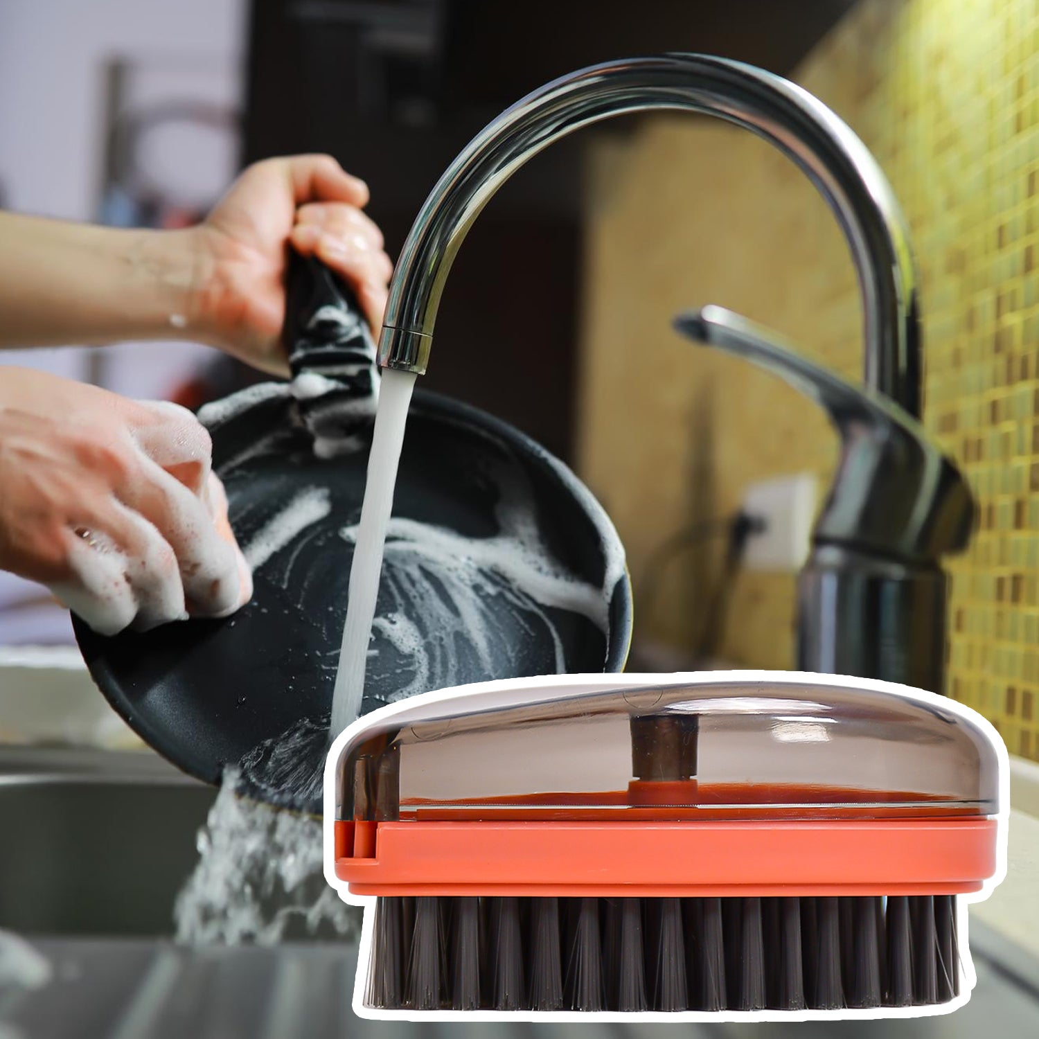 Set of three multicolor Wukusy plastic wet and dry brushes for home cleaning, ideal for versatile household use
