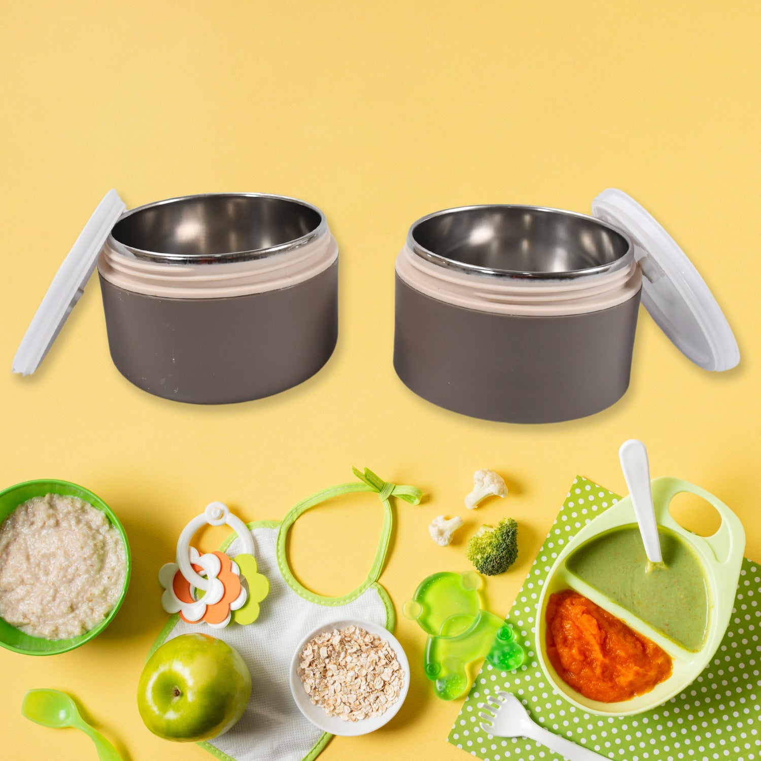 Wukusy Ganesh Smart Stack 2-layer stainless steel lunch box with airtight, leak-proof design for office, school, or picnic use.