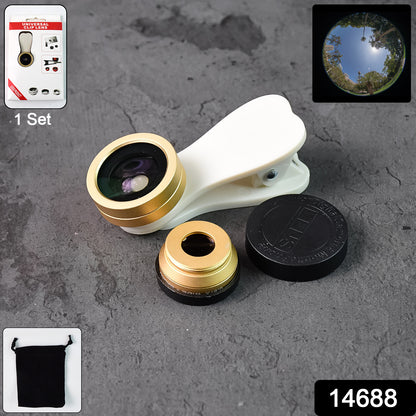 Wukusy universal clip-on mobile camera lens kit with multiple lenses attached to a smartphone for enhanced photography.