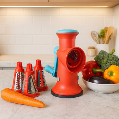 Wukusy Apex 4-in-1 Signature Rotary Grater with interchangeable blades for versatile food preparation in the kitchen.