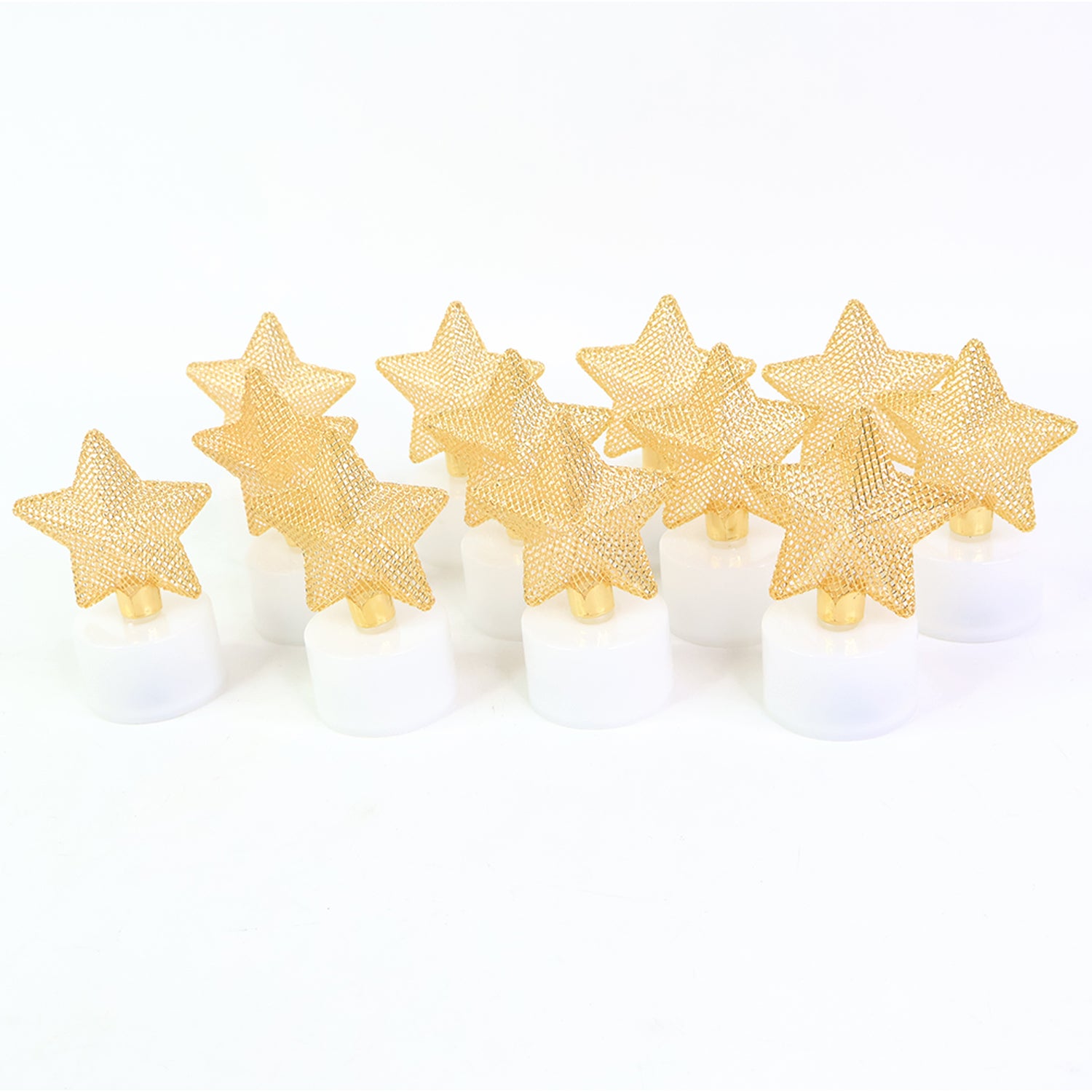 Set of 12 decorative LED star candles by Wukusy, glowing star-shaped home decor LED candles for ambient lighting.