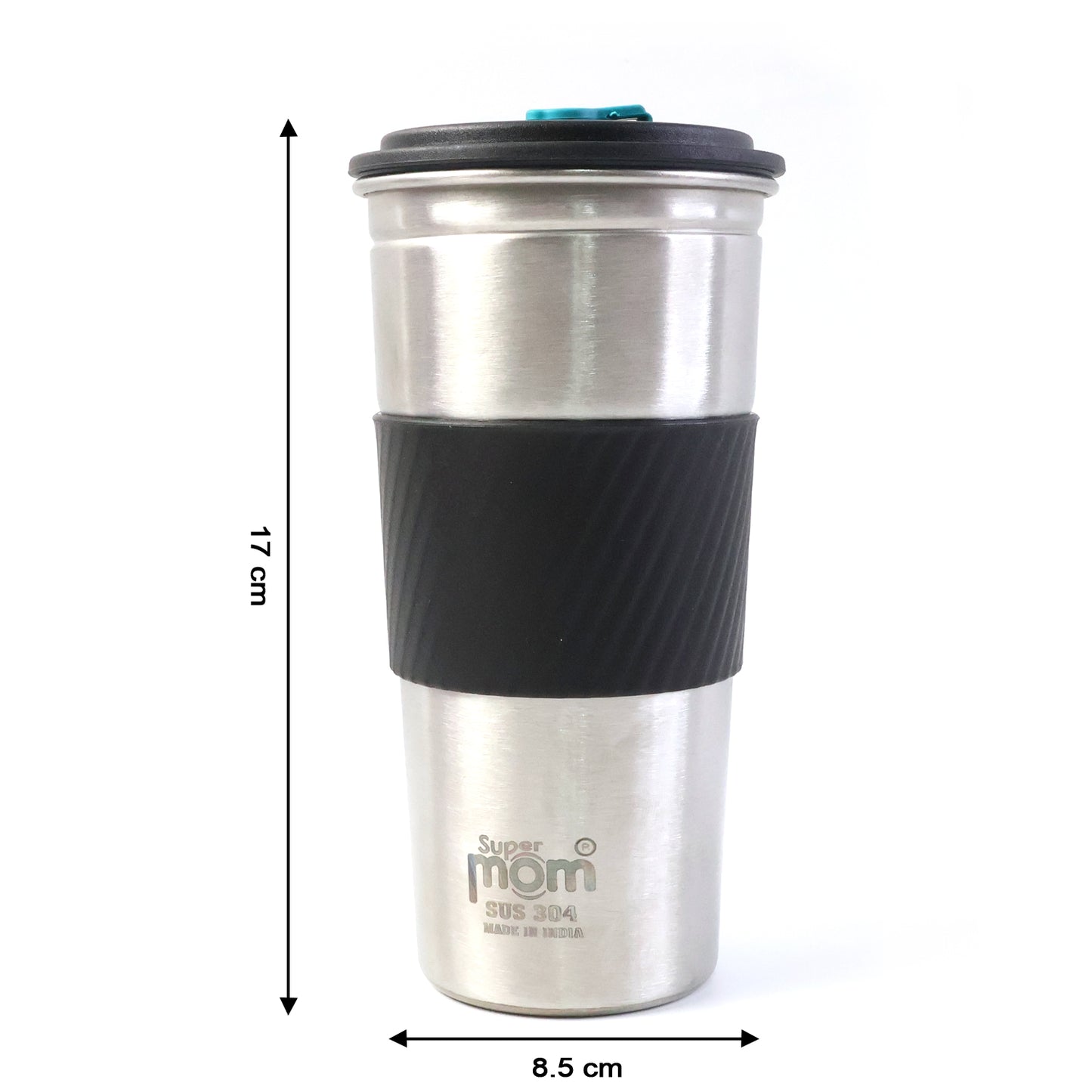 Wukusy Supermom stainless steel travel tumbler with lid, 500ml capacity, designed for on-the-go sipping and durability.