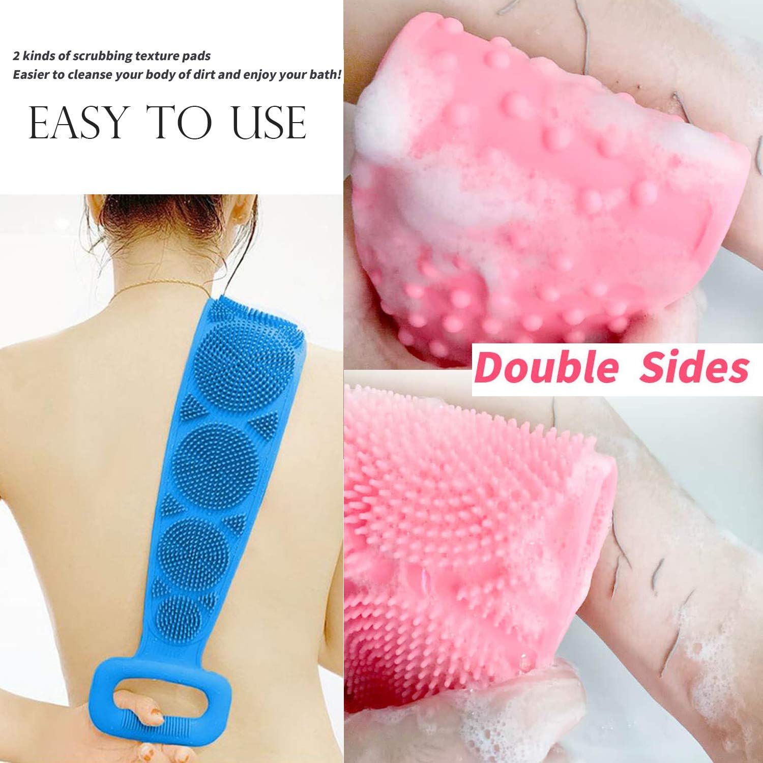Wukusy 7274 eco-friendly silicone bath body brush and back scrubber towel for shower and body cleaning in bathroom.