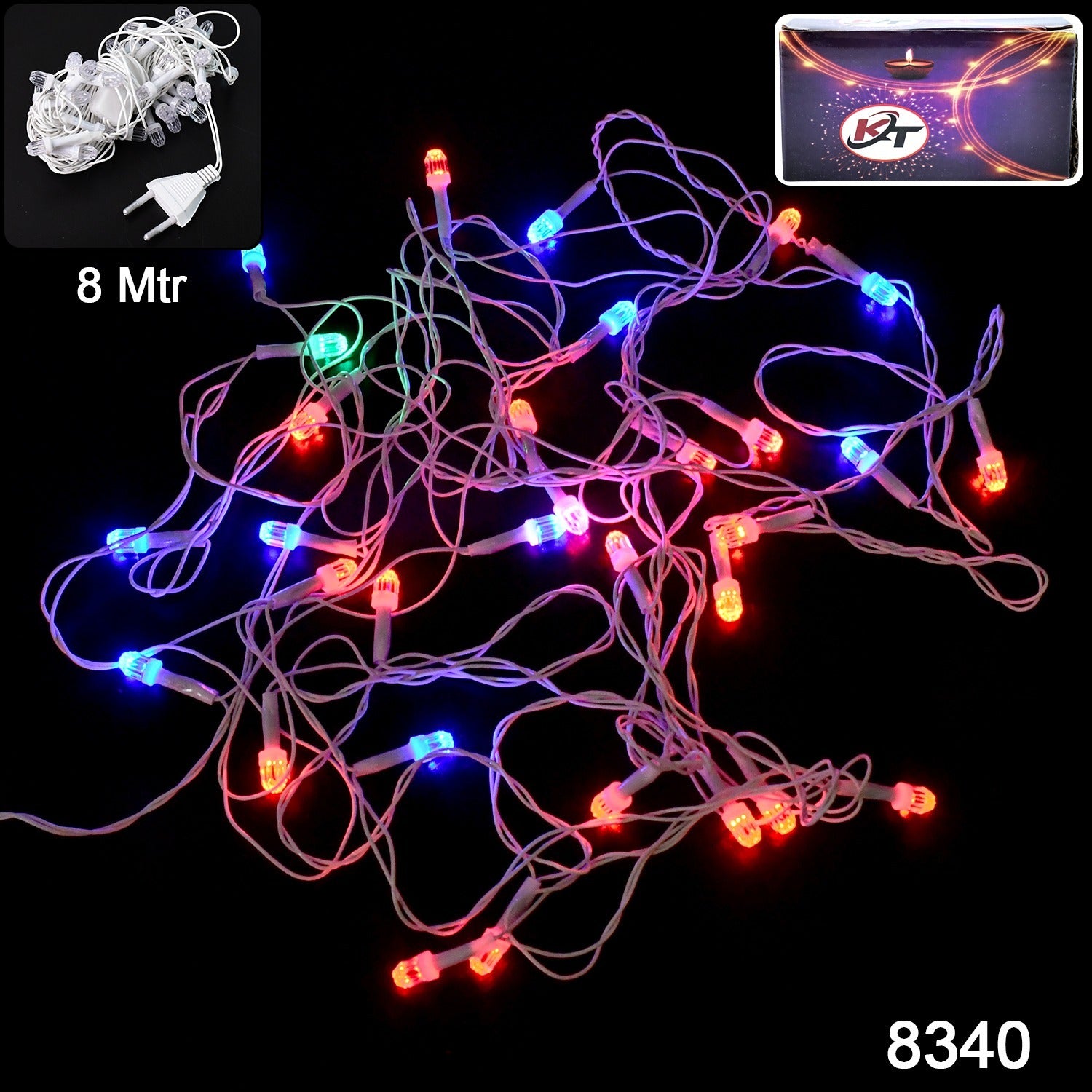 Wukusy multi-color LED decorative string light, 8 meters long, with vibrant multicolor bulbs perfect for home decor and parties.