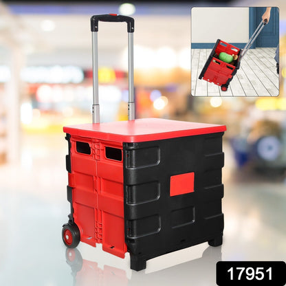 Wukusy foldable grocery shopping trolley with handle and spacious basket, portable travel food cart for easy shopping.