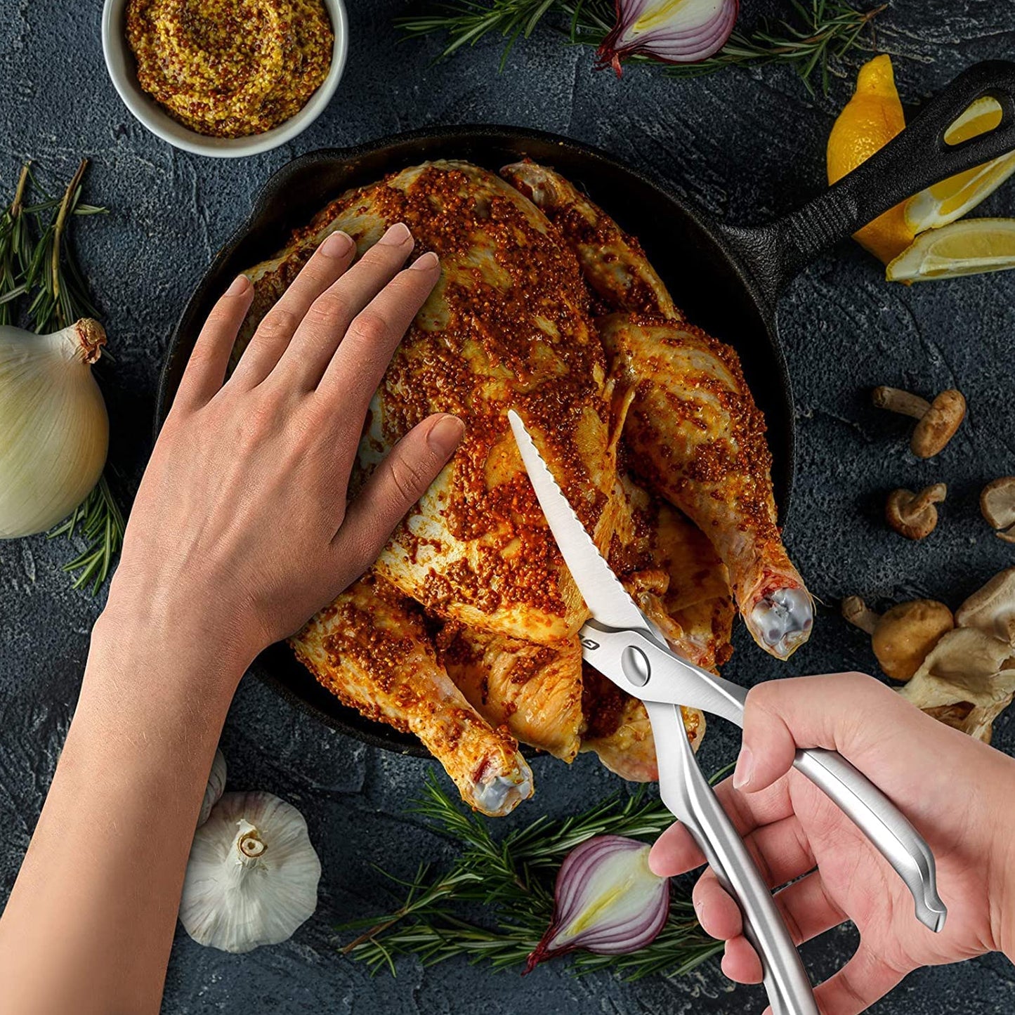 Wukusy heavy-duty stainless steel poultry shears with ultra-sharp blades and spring-loaded handle for kitchen meat and poultry cutting