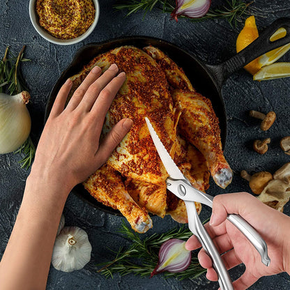 Wukusy heavy-duty stainless steel poultry shears with ultra-sharp blades and spring-loaded handle for kitchen meat and poultry cutting