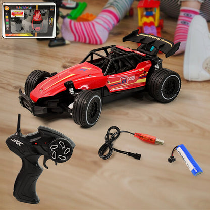 Wukusy high-speed remote control racing car set with sleek design and detailed features on a smooth racing track.