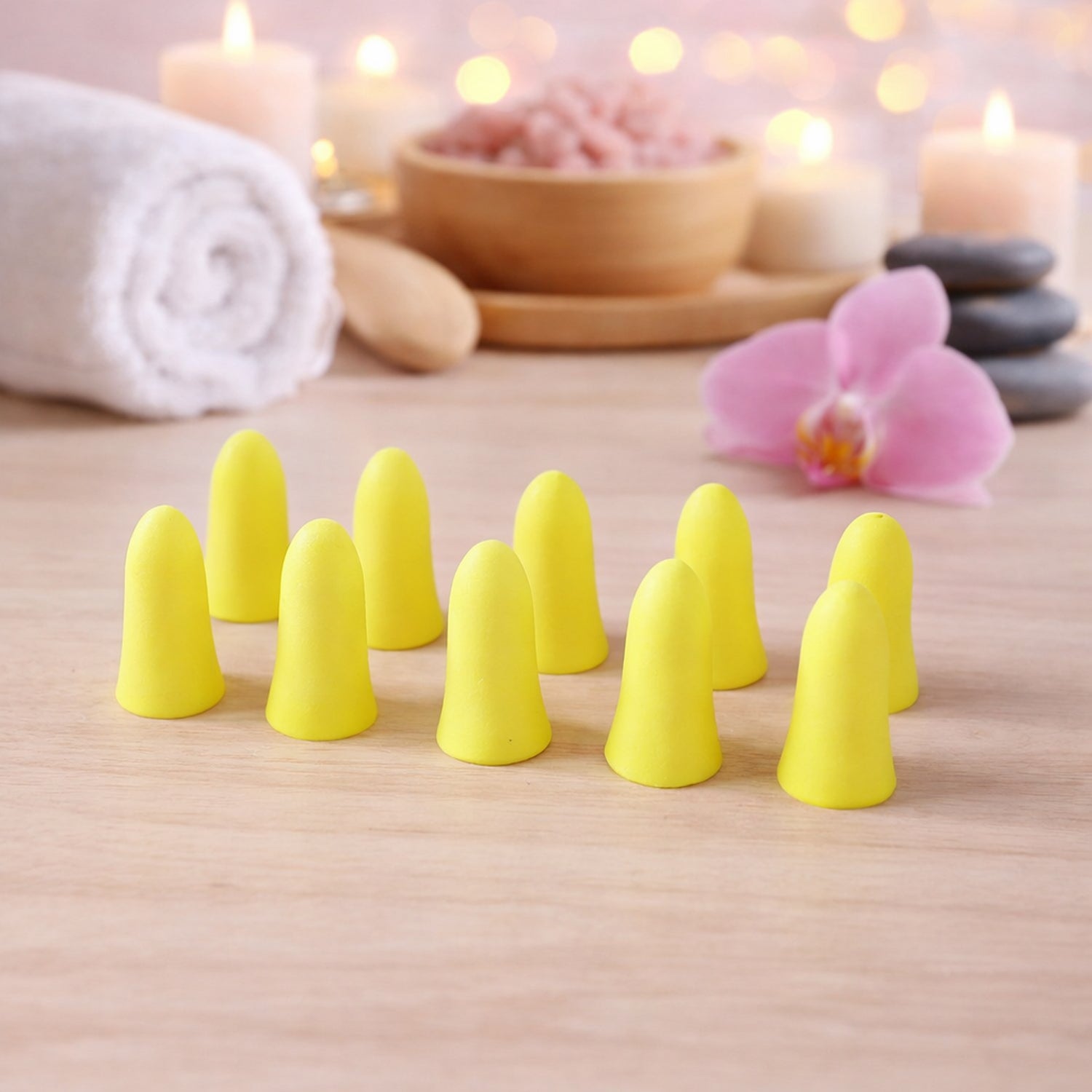 Wukusy soft reusable foam ear plugs with storage case, five pairs, for noise reduction and comfortable fit.