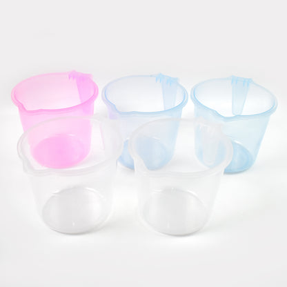 Set of five transparent plastic round bath water mugs in mixed colors, each with 1200ml capacity, from Wukusy for home and kitchen use.
