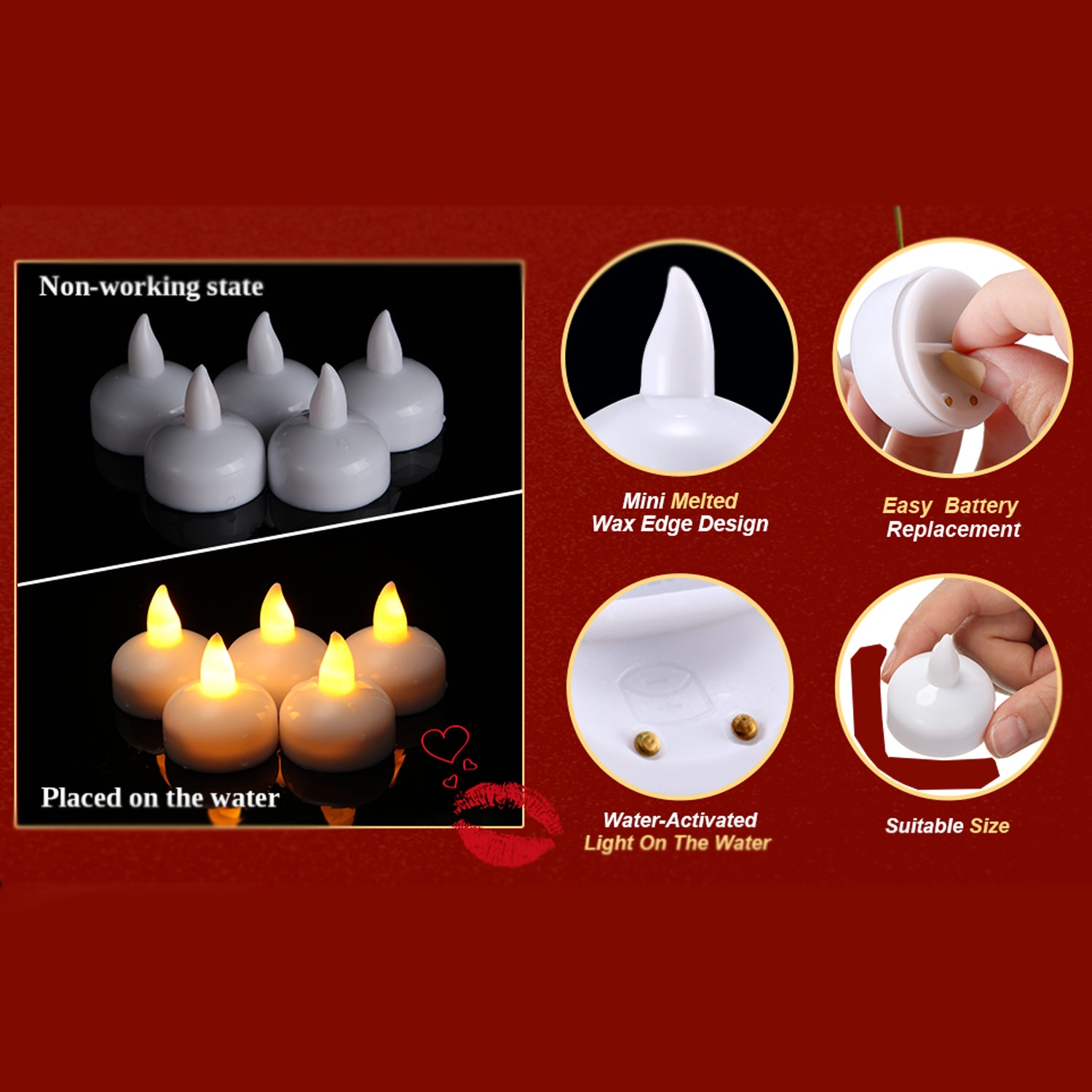 Set of 8 Wukusy flameless floating tealight candles with transparent storage box, battery-operated home decor for weddings and events