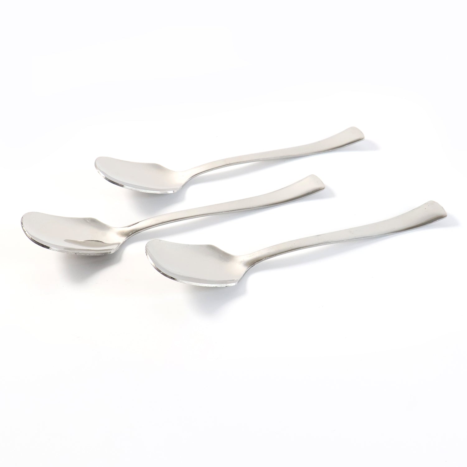 Set of three Wukusy stainless steel ice-cream spoons with ergonomic handles for easy scooping and serving in home kitchen.