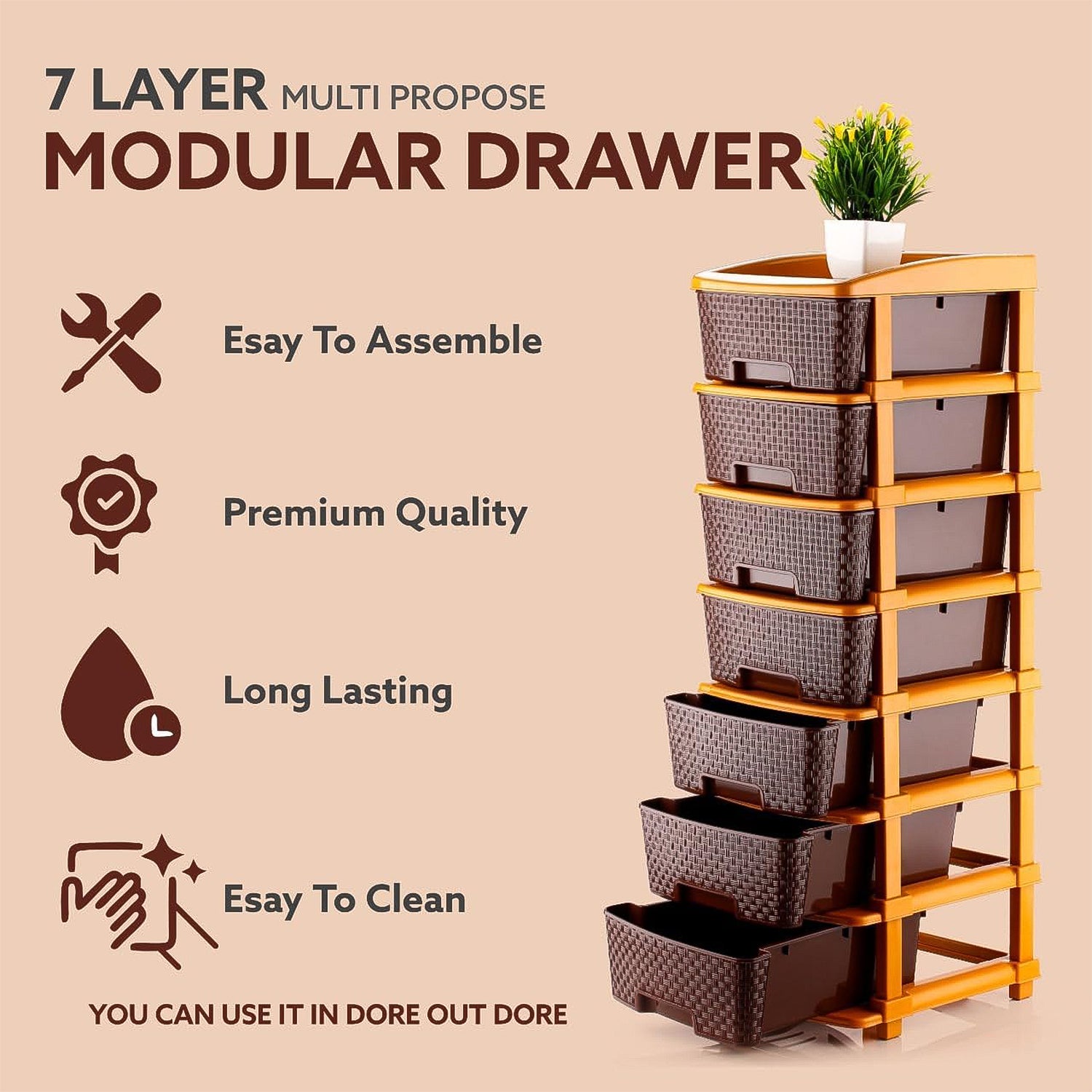 Wukusy 7-layer plastic office storage drawer organizer with multiple compartments for organizing supplies and documents.