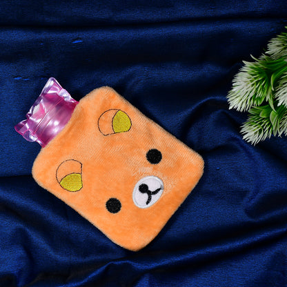 Wukusy 6503 Orange Panda hot water bag with cover, used for pain relief, neck, shoulders, hands, feet, and menstrual cramps.