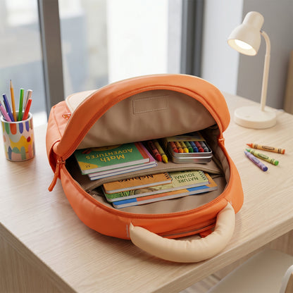 Colorful cartoon school backpack by Wukusy, 17-inch size with adjustable straps and spacious main compartment.