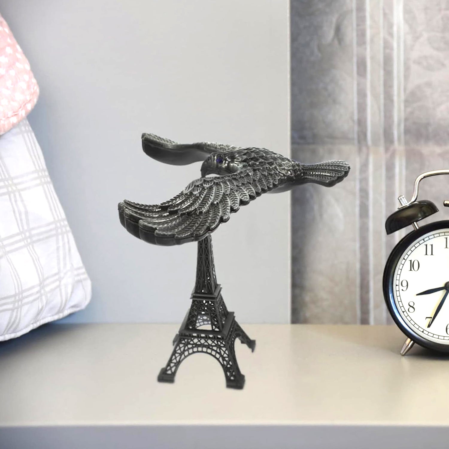 Wukusy Balancing Bird Metal Eiffel Tower Statue featuring a sleek eagle design, set of balance eagle toys on a metal structure