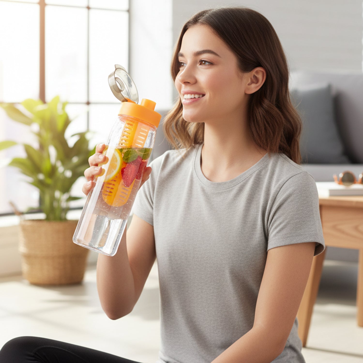 Wukusy premium fruit infuser water bottle 1200ml with a built-in infuser for fresh fruit flavor and portable hydration.