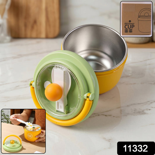 Luxury Wukusy stainless steel lunch box with leak-proof design, 600ml capacity and included spoon, ideal for daily meal storage.