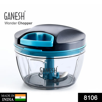 Wukusy 8106 Ganesh Wonder Chopper in grey with a 470ml capacity, showing the sleek design and compact size.