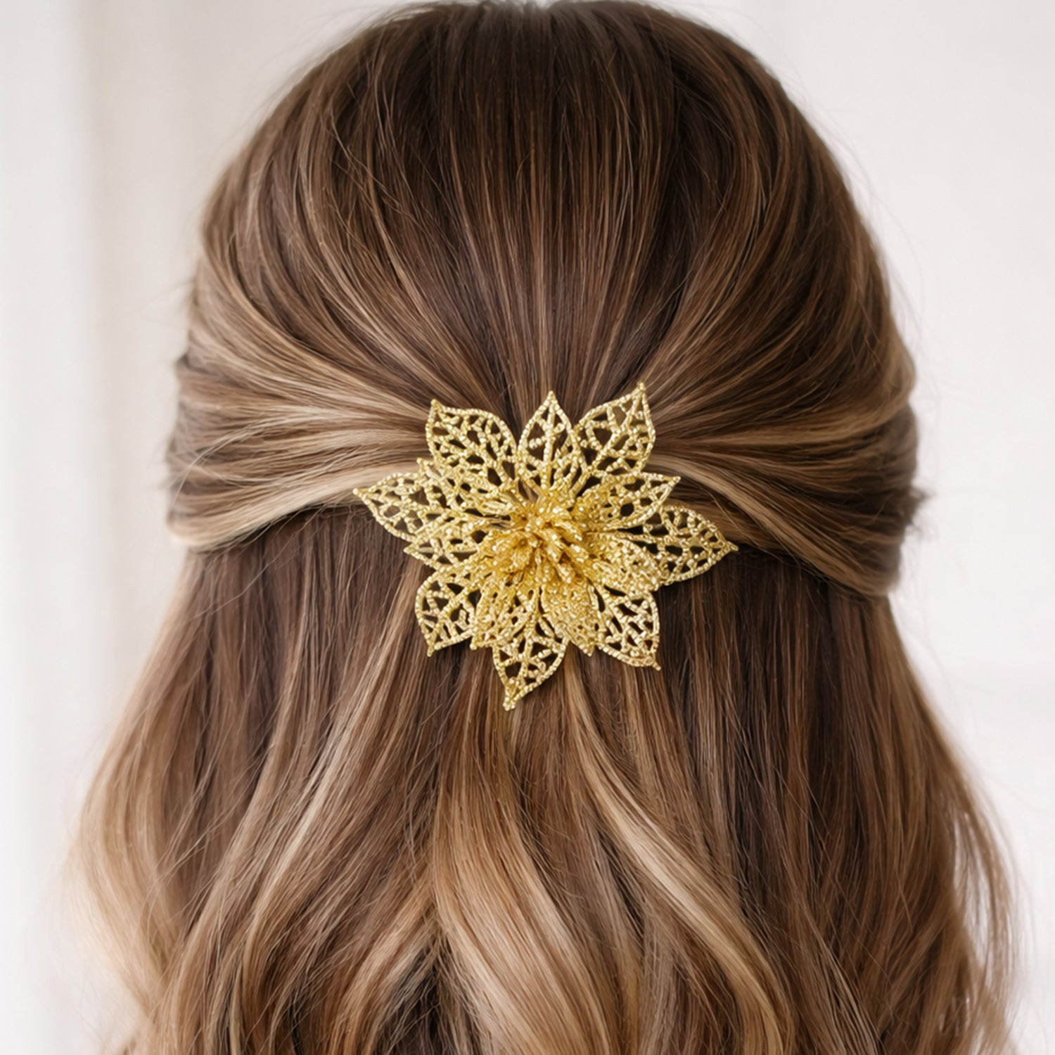 Six colorful glitter flower hair clips from Wukusy, a mix of vibrant floral accessories for hair styling.
