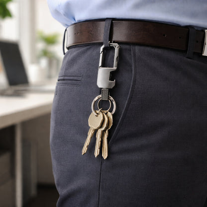 Wukusy premium metal key holder with secure keychain, featuring a sleek and durable design for organizing keys effectively.