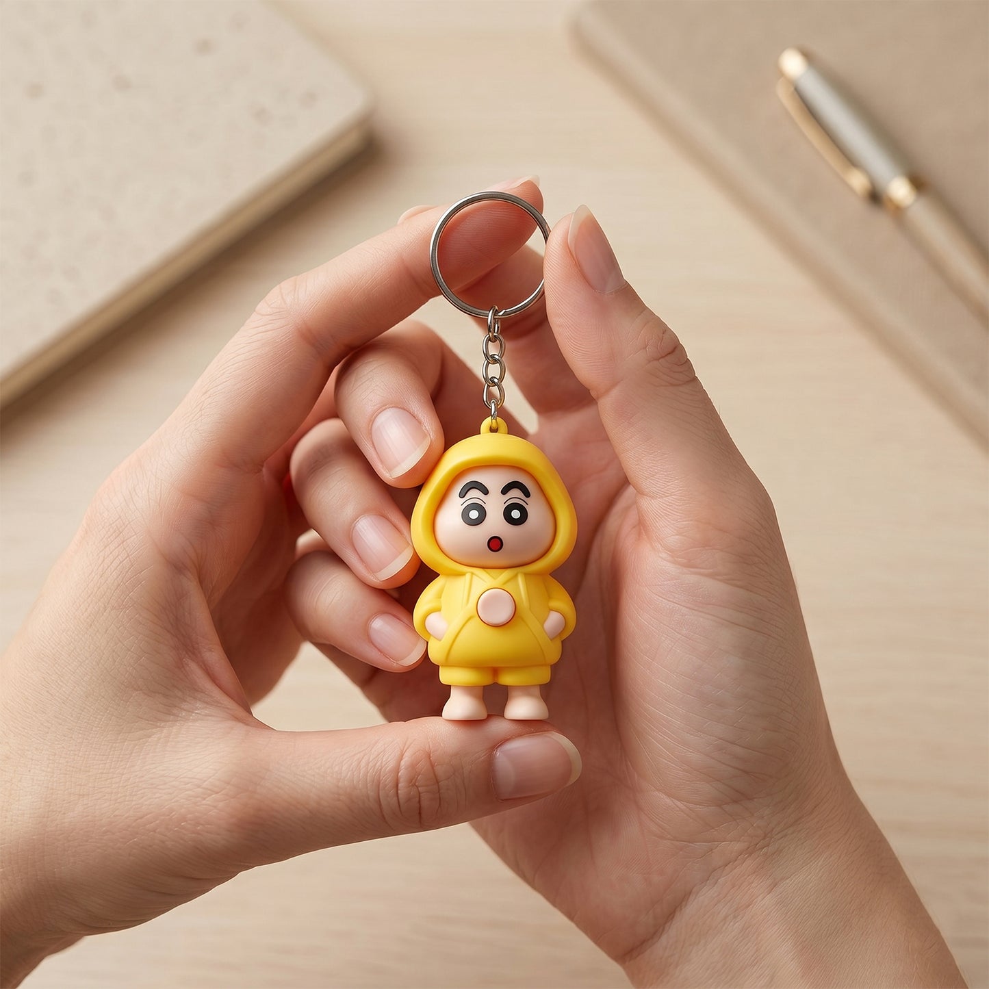 Wukusy cute face-changing doll keychain toy showing a playful, colorful face with expressive features on a keyring.