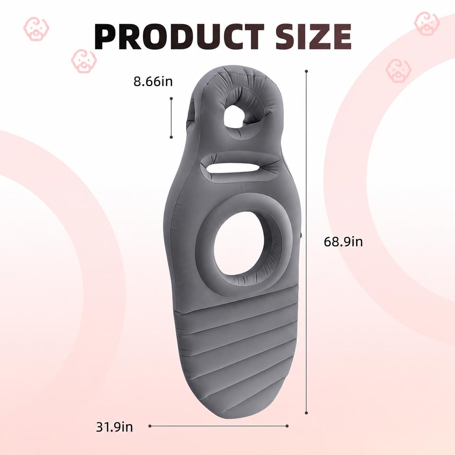 Wukusy inflatable pregnancy pillow with belly hole for maternity support, soft fabric cover, designed for comfortable side sleeping.