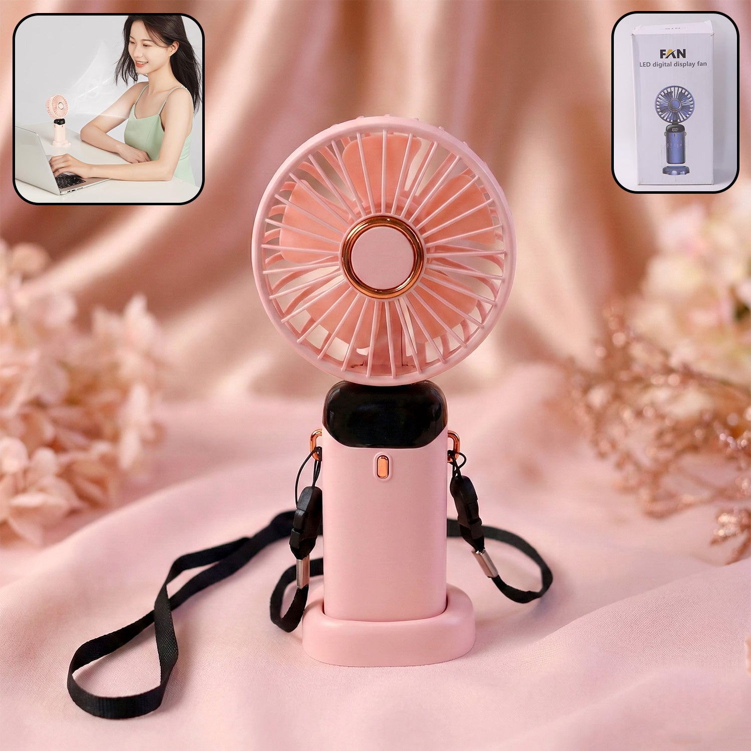 Wukusy rechargeable portable handheld fan with black handle and blue blade, compact and lightweight for personal cooling.