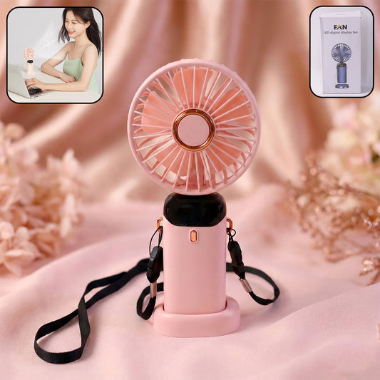 Wukusy rechargeable portable handheld fan with black handle and blue blade, compact and lightweight for personal cooling.