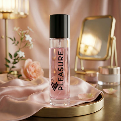 Wukusy Pleasure Eau De Parfum spray bottle, 30ml, elegant perfume with floral and fruity notes, in a sleek glass container.
