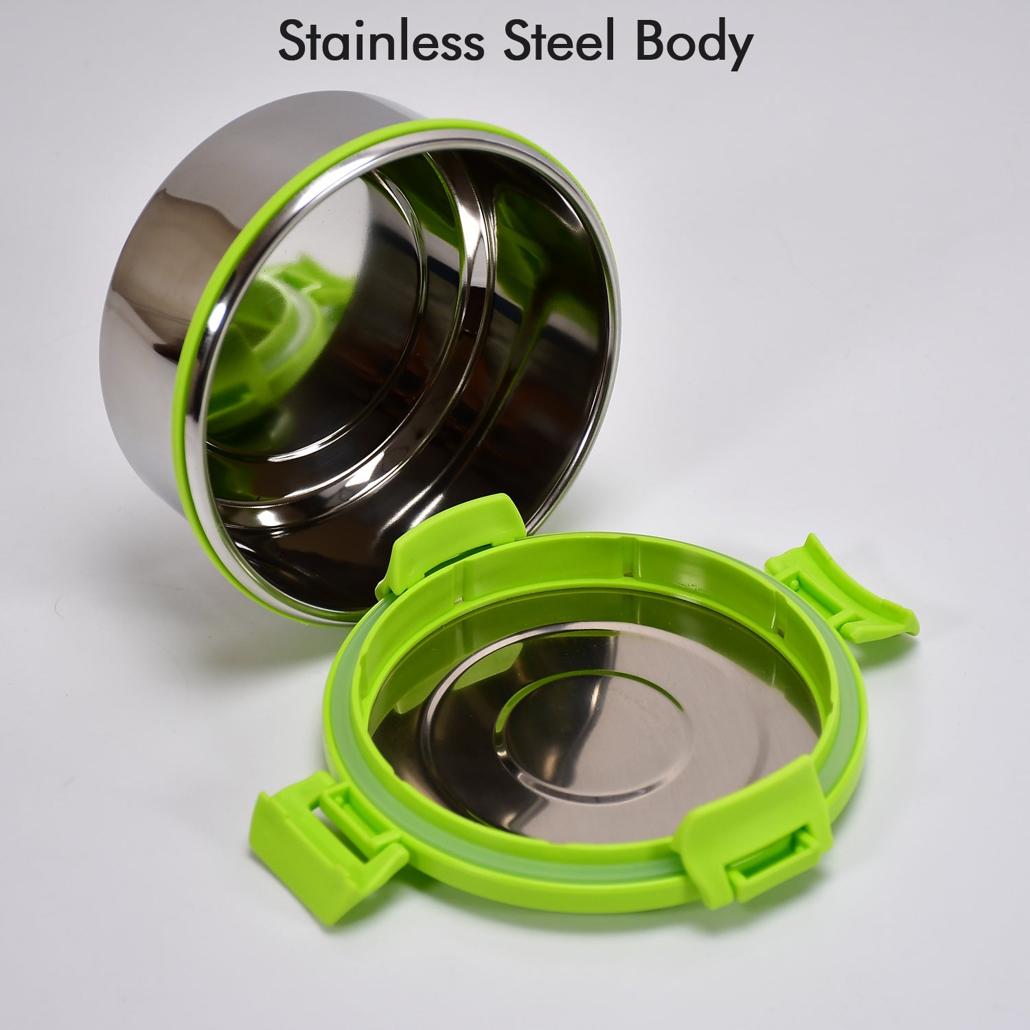 Wukusy Ganesh Solo Round 400 stainless steel leak-proof airtight lunch pack for office and school use, with compact design.