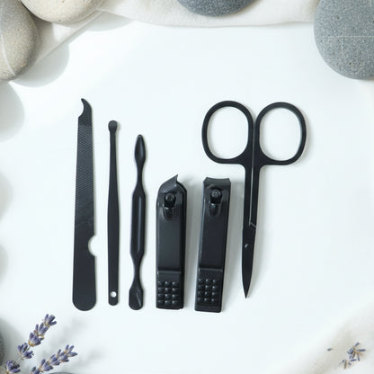 Wukusy 6-in-1 professional manicure and pedicure grooming tool set with various nail care tools on a white background.