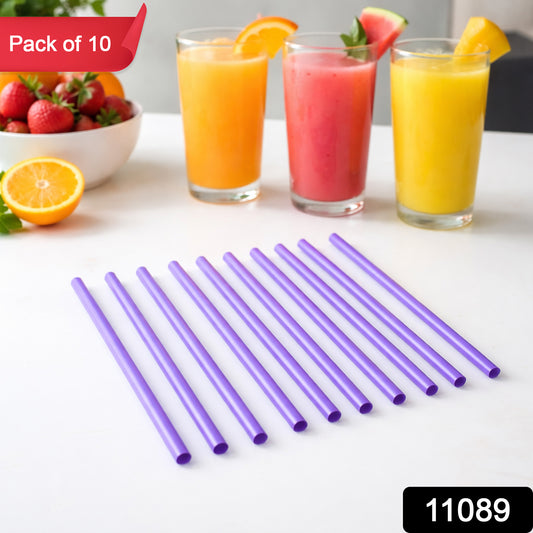Set of 10 reusable plastic drinking straws by Wukusy, green and clear, arranged in a pack with some straws bent and straight.