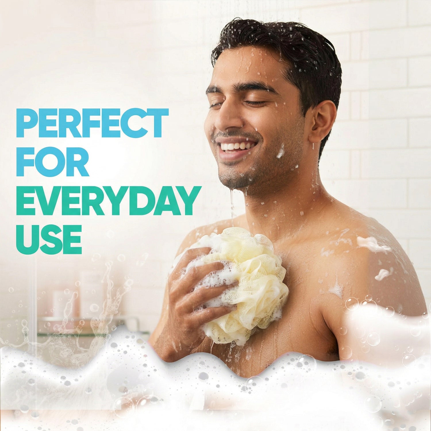 Wukusy soft mesh bath loofah scrubber, 1-piece, showing the gentle, textured mesh surface for effective body cleansing.